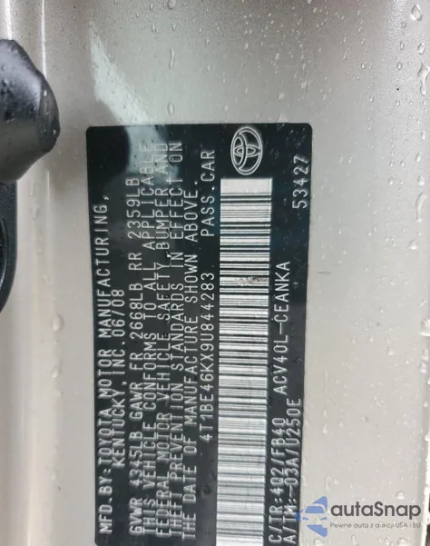 2009 Toyota Camry Base from USA, damaged, VIN 4T1BE46KX9U844283